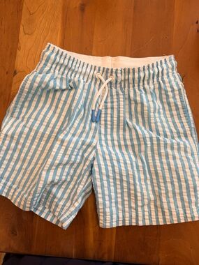 Cat & Jack Light Blue and White Stripe Kids Swim Trunks